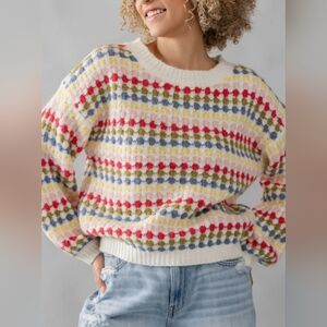 Fushia CREWNECK MULTICOLOR PATTERN KNIT SWEATER